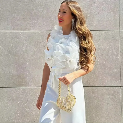 Women's Summer Jumpsuit - Sleeveless with Flirty Ruffles - Nocini