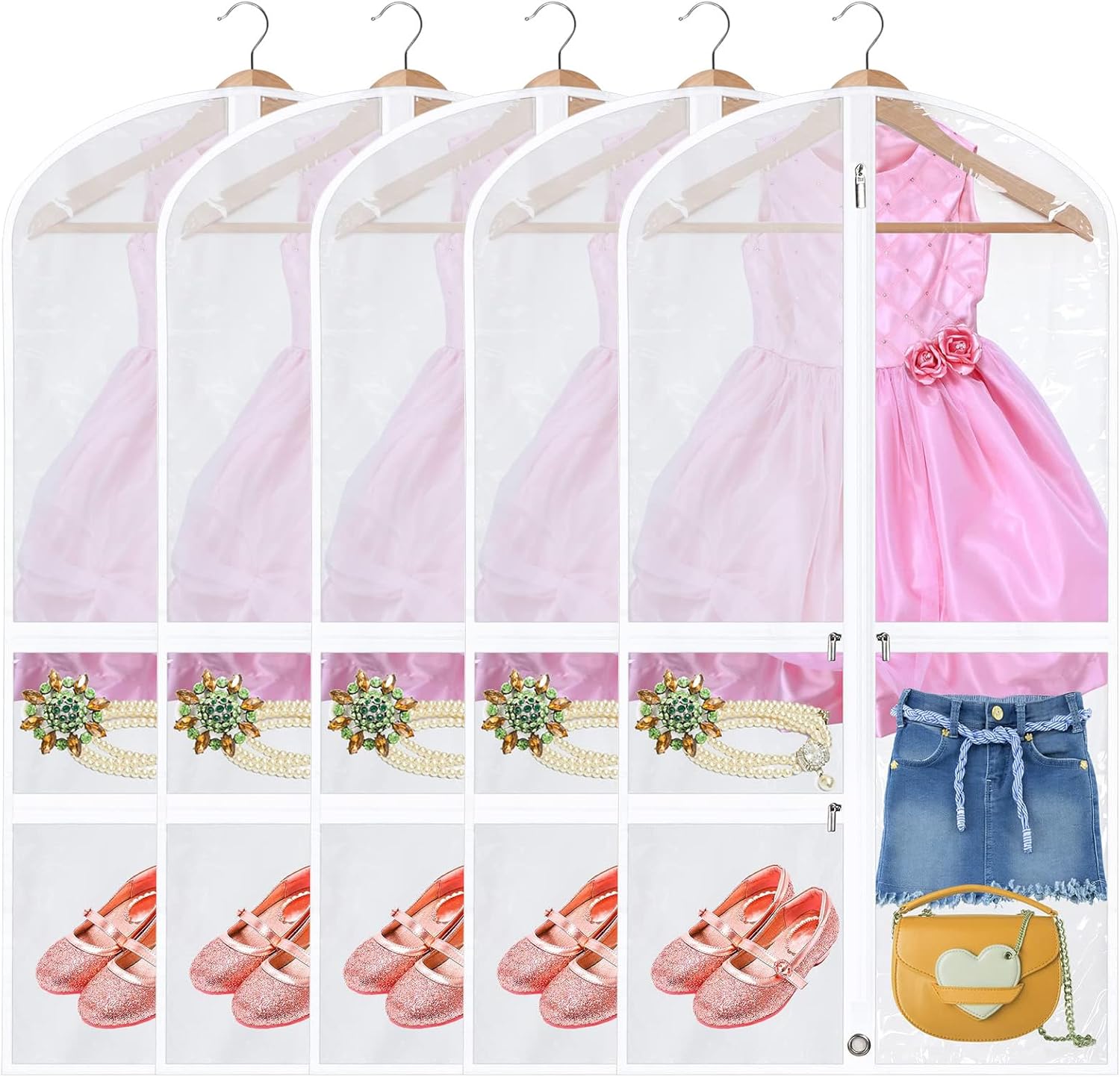 Collapsible Dance Dress Bags with Zipper Pockets - 5 Pack - Pexav