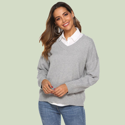 Cozy Women's V-Neck Sweater Long Sleeve Soft