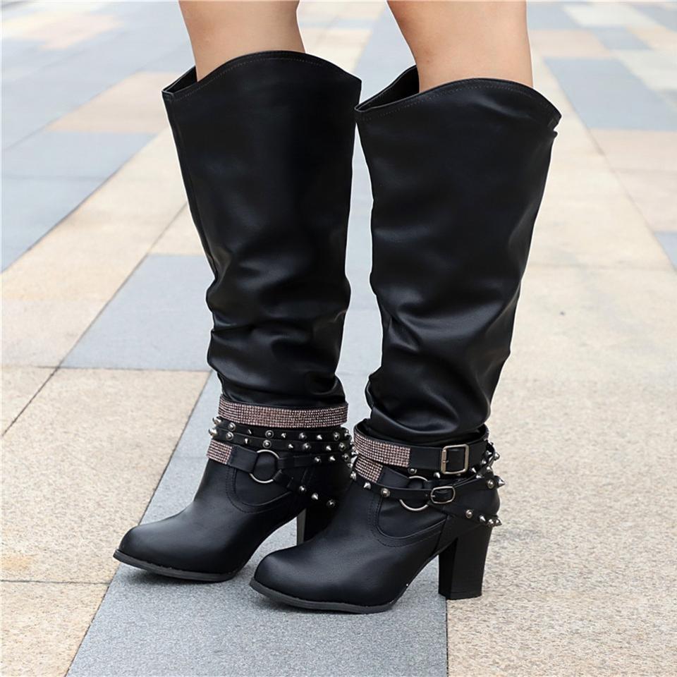 Pam Women's Tall Slouch Boots - Chunky Block Heel