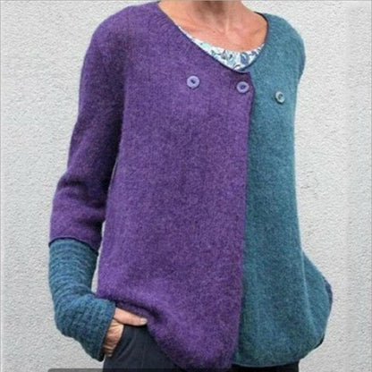 Casual Oversized Colorblock Button Sweater