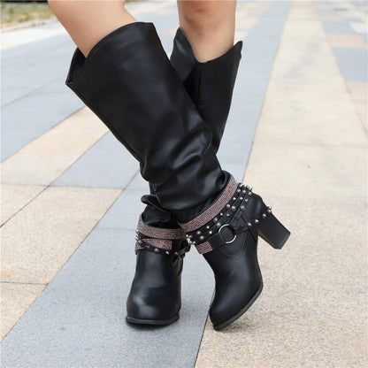 Pam Women's Tall Slouch Boots - Chunky Block Heel