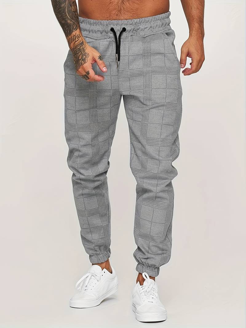 Street Style Checked Slim Fit Pants for Men