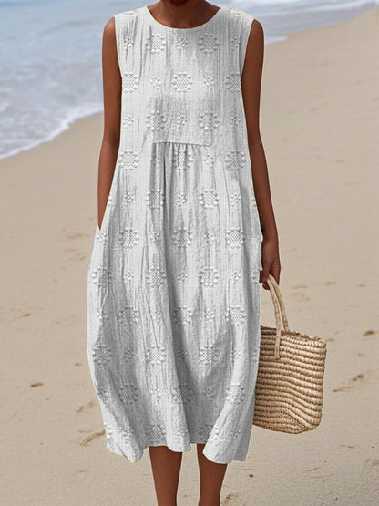Summer Casual Sleeveless Midi Dress with Pockets