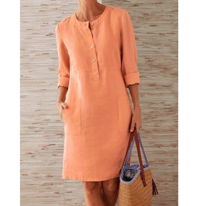 Comfortable Linen Shirt Dress for Women with Pockets