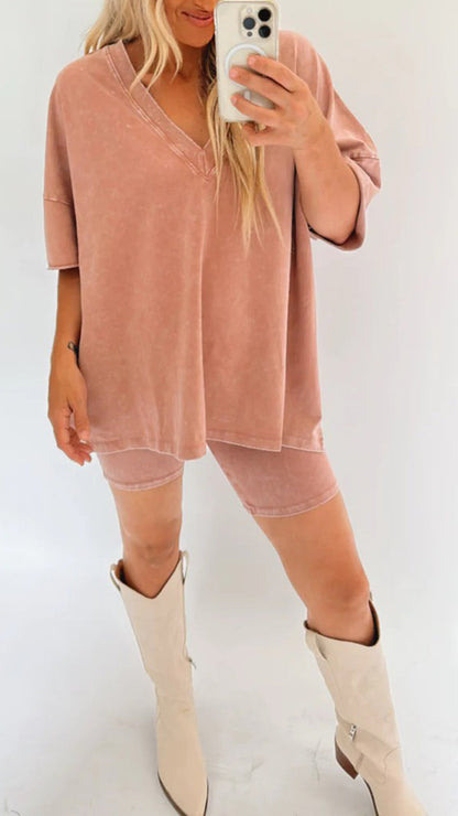 Comfy Women's V-neck T-shirt Lounge Set