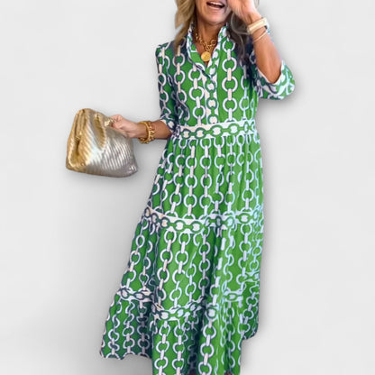 Chic Midi Dress with Metal Link Print
