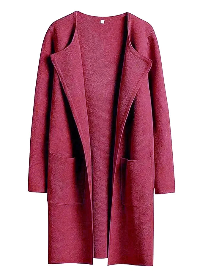 Casual Knee Length Women's Coat with Wide Lapels