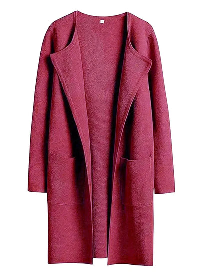 Casual Knee Length Women's Coat with Wide Lapels