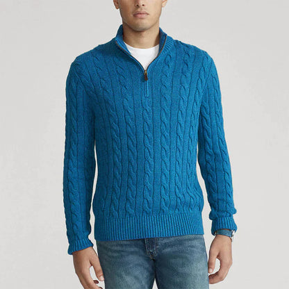 Men's Thick Cable Knit Zip Sweater