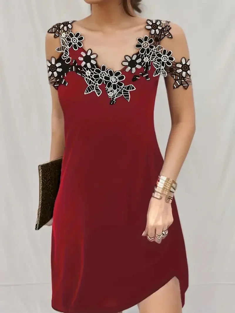 Chic V-Neck Lace Short Dress