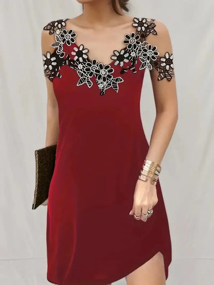 Chic V-Neck Lace Short Dress