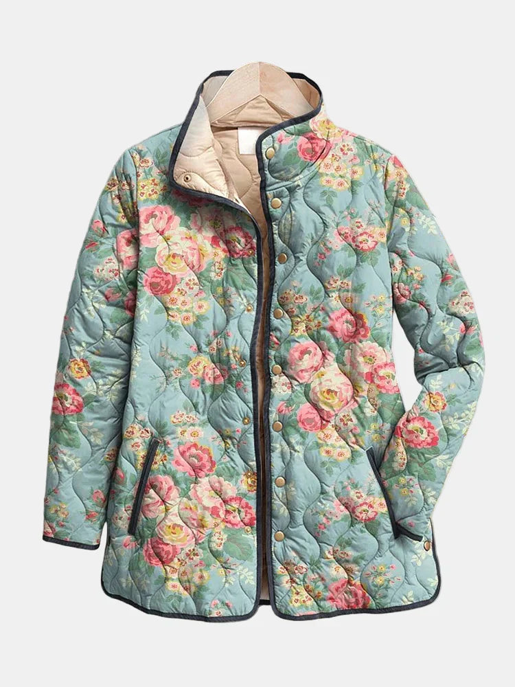 Padded Floral Pattern Coat - Olytrend