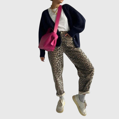 Classic Distressed Leopard Denim Jeans