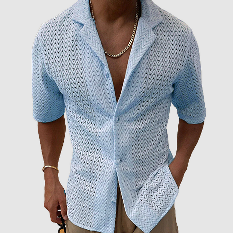 Men's Casual Short Sleeve Shirt with Zig Zag Print - Nocini