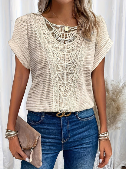 Women's Casual Short Sleeve Crochet Top - Nocini