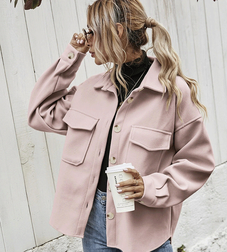 Relaxed Fit Women's Coat with Soft Button Front