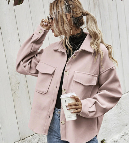 Relaxed Fit Women's Coat with Soft Button Front