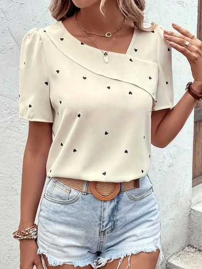 Casual Loose Fit Heart Pattern Blouse