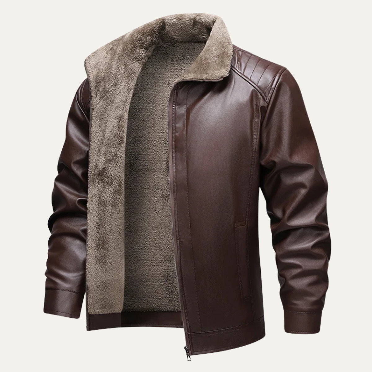 Warm Fleece Lined Men's Leather Coat - Nocini