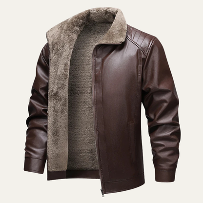 Warm Fleece Lined Men's Leather Coat - Nocini