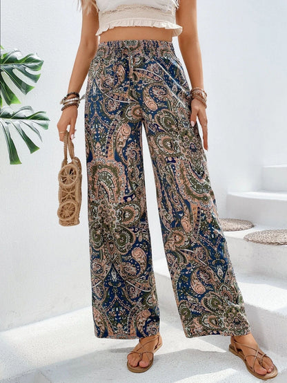Relaxed Fit Womens Wide Leg Pants with Side Pockets