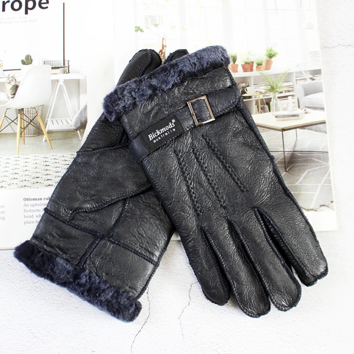 Warm Sheepskin Men's Winter Leather Gloves