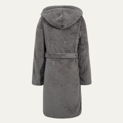 Soft Gray Men's Hooded Fleece Bathrobe with Pockets