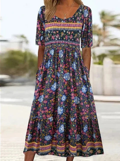 Women's Floral Round Neck Casual Dress