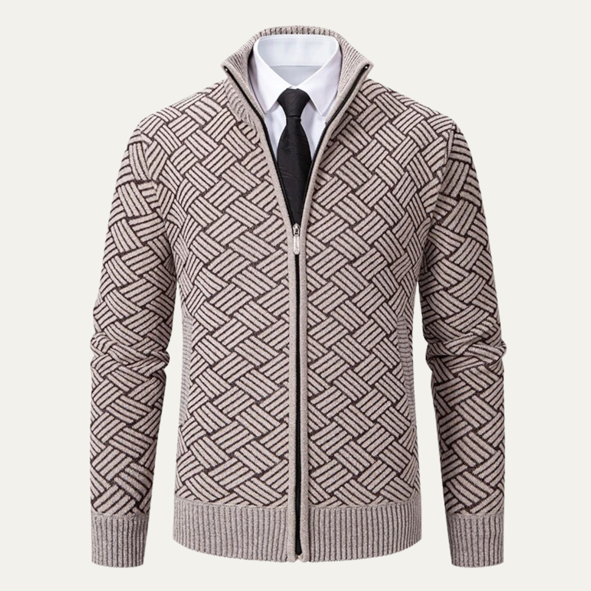 Classic Mens Knit Patterned Stand Collar Jacket