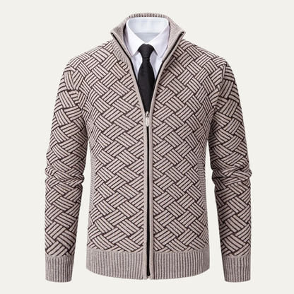 Classic Mens Knit Patterned Stand Collar Jacket