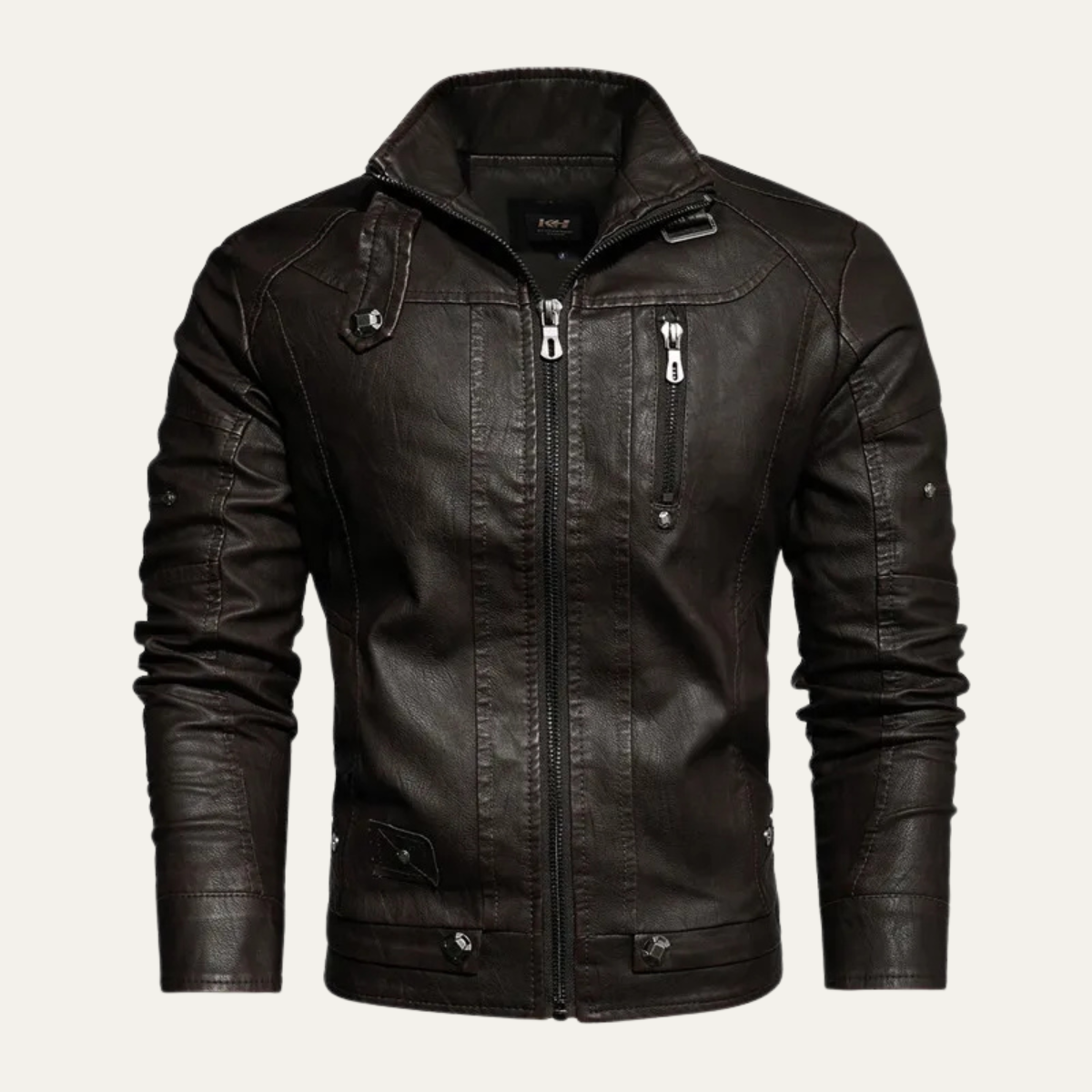 Classic Mens Rugged Leather Biker Jacket