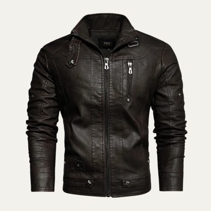 Classic Mens Rugged Leather Biker Jacket