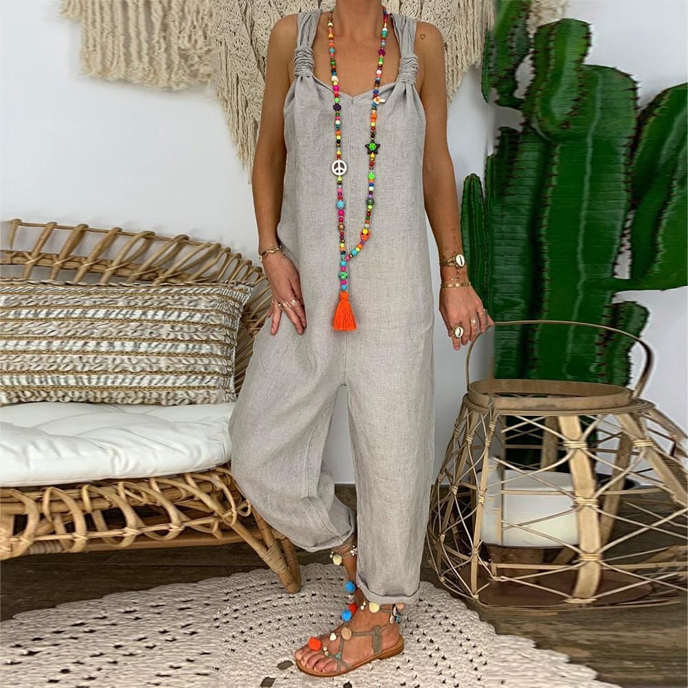 Relaxed Fit Women's Jumpsuit with Back Tie Detail - Nocini