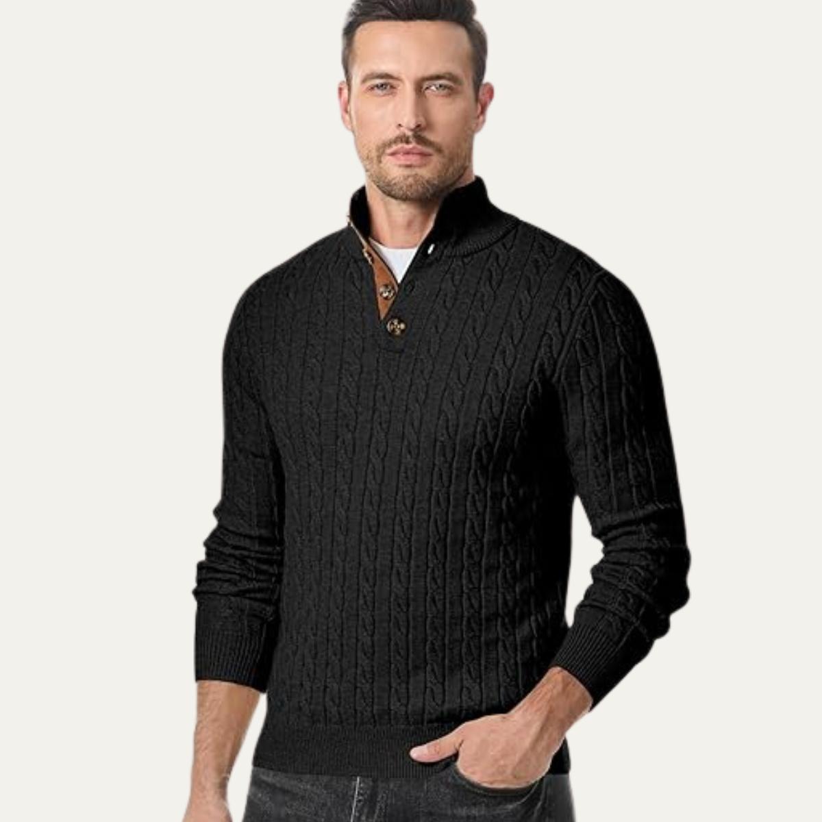Classic Men's Crew Neck Cable Sweater