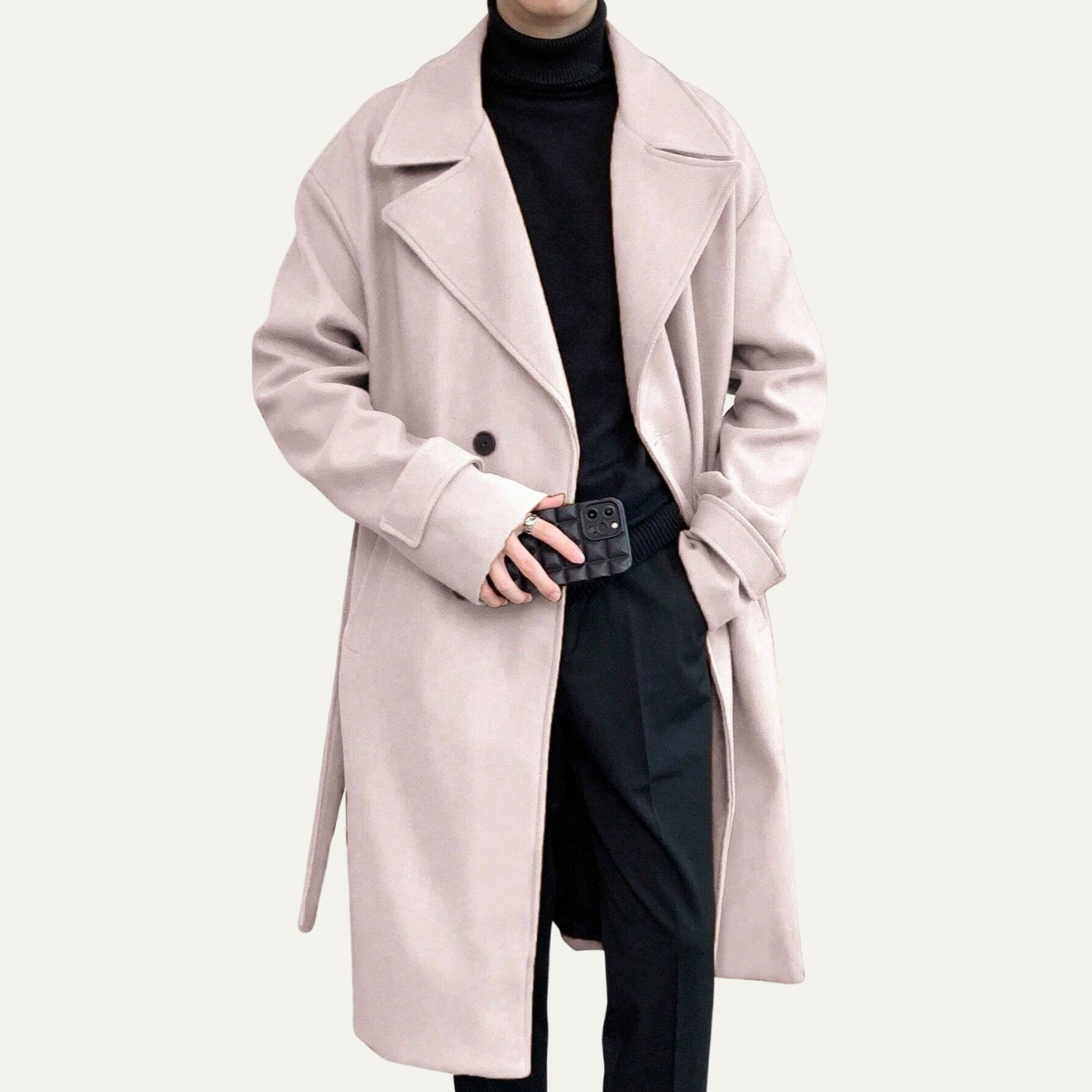 Classic Men's Camel Overcoat with Adjustable Belt