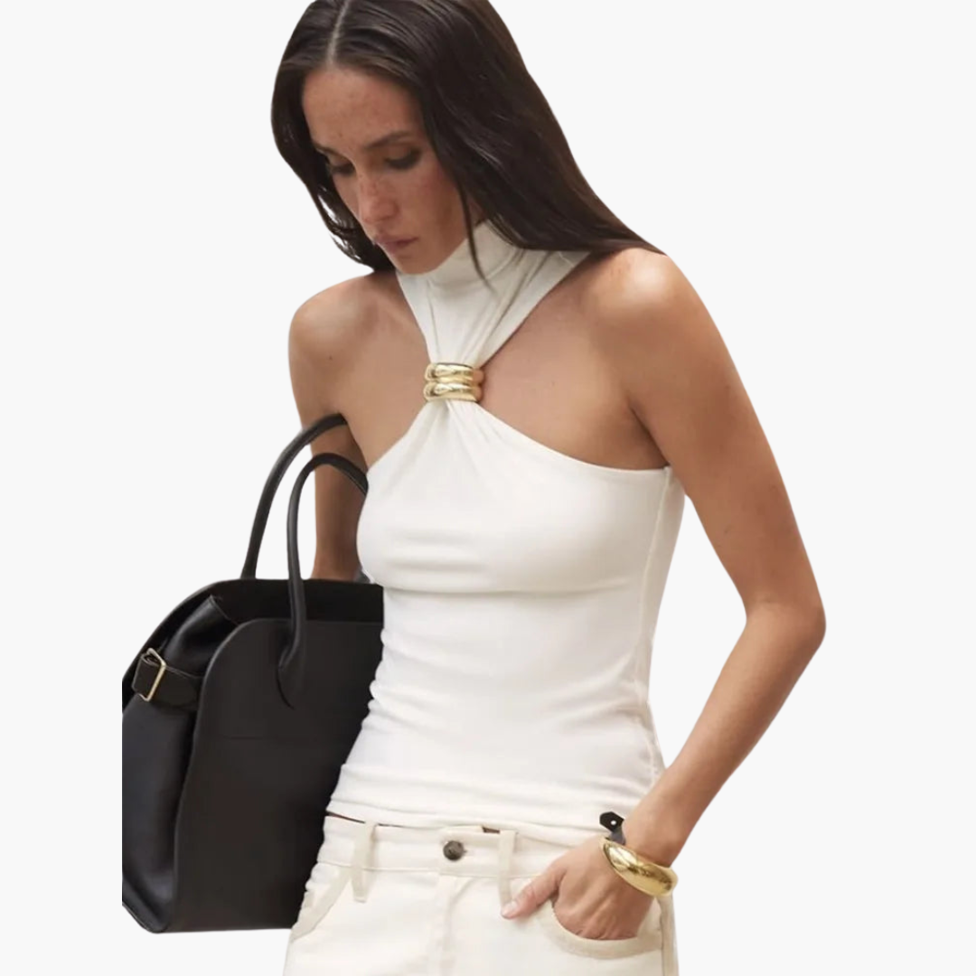 Elegant High Neck Halter Top for Women with Gold Detail