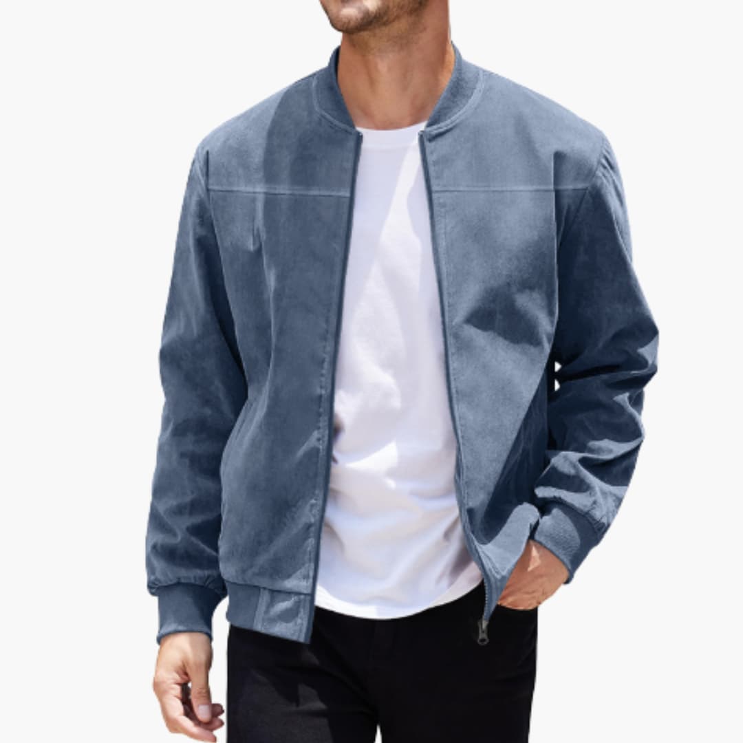 Men's Zip Up Ribbed Collar Bomber Jacket