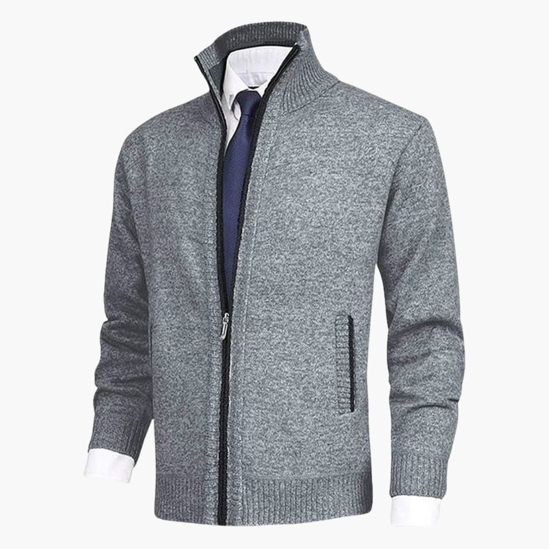 Men's Crew Neck Zipper Sweaters with Ribbed Sleeves