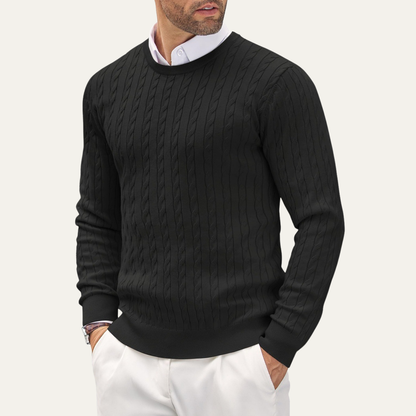 Cozy Mens Crew Neck Cable Knit Winter Sweater