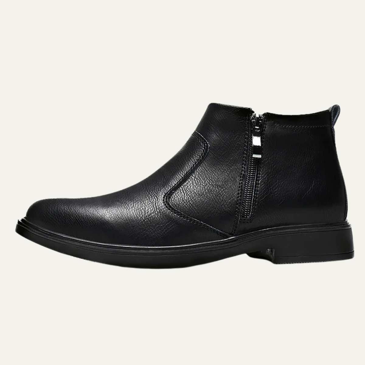 Classic Men's Leather Ankle Boots with Zipper Detail