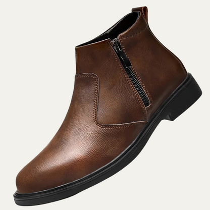 Brown Leather Men's Zip Ankle Boots