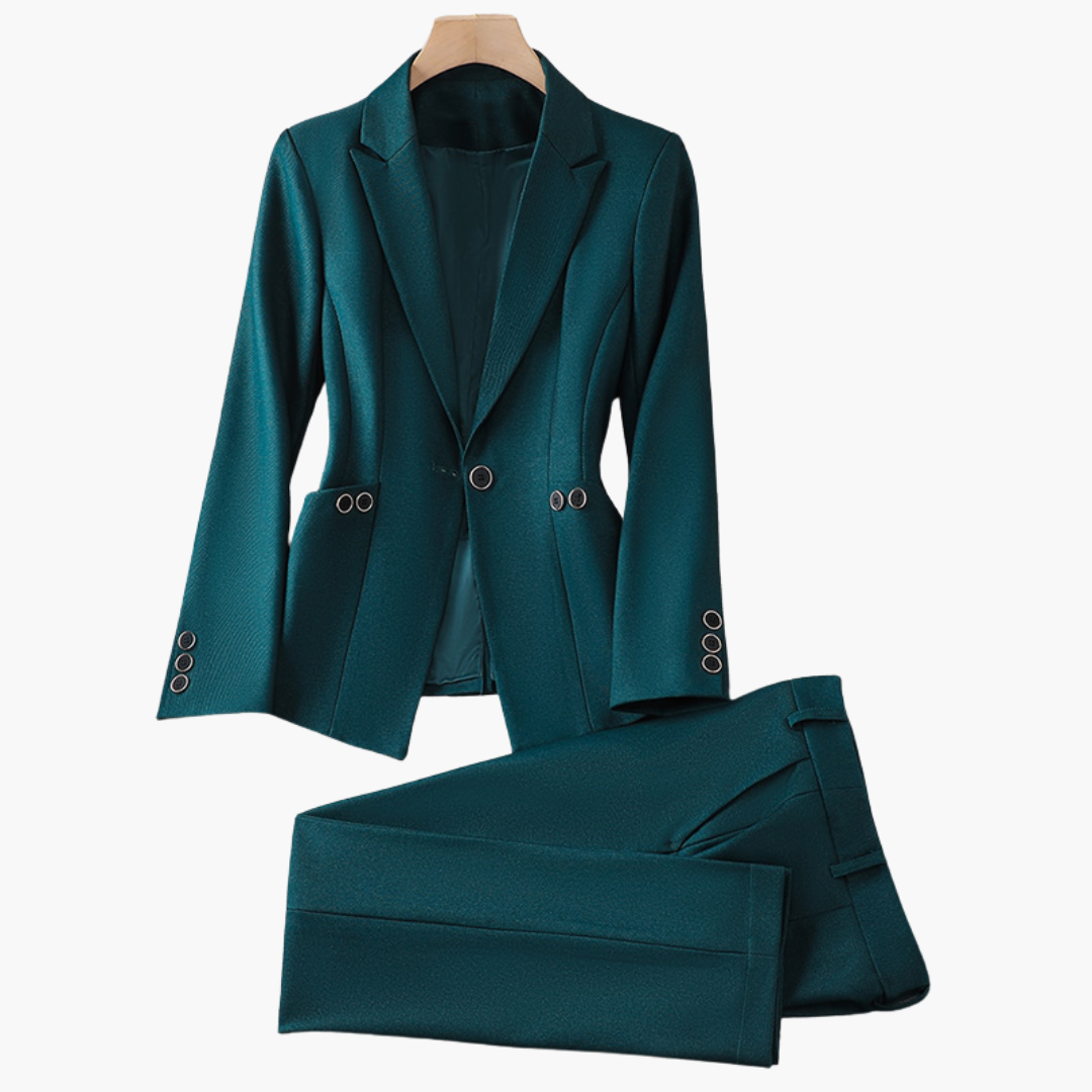 Ladies' Suit Jacket with Single Button and Trousers - Olytrend