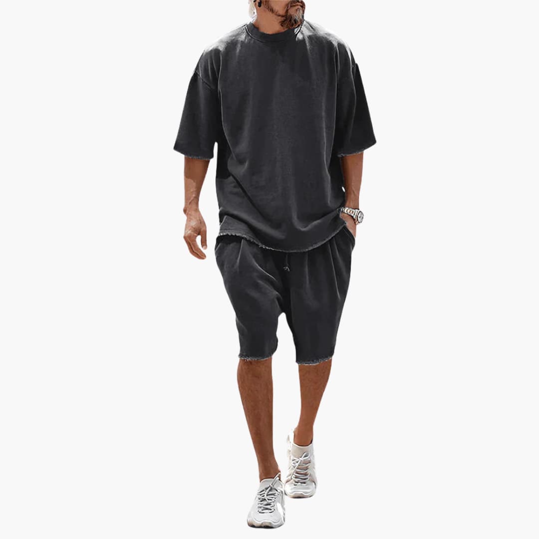 Men's Casual 2 Piece Short Set with Loose Fit Top