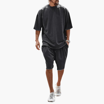 Men's Casual 2 Piece Short Set with Loose Fit Top