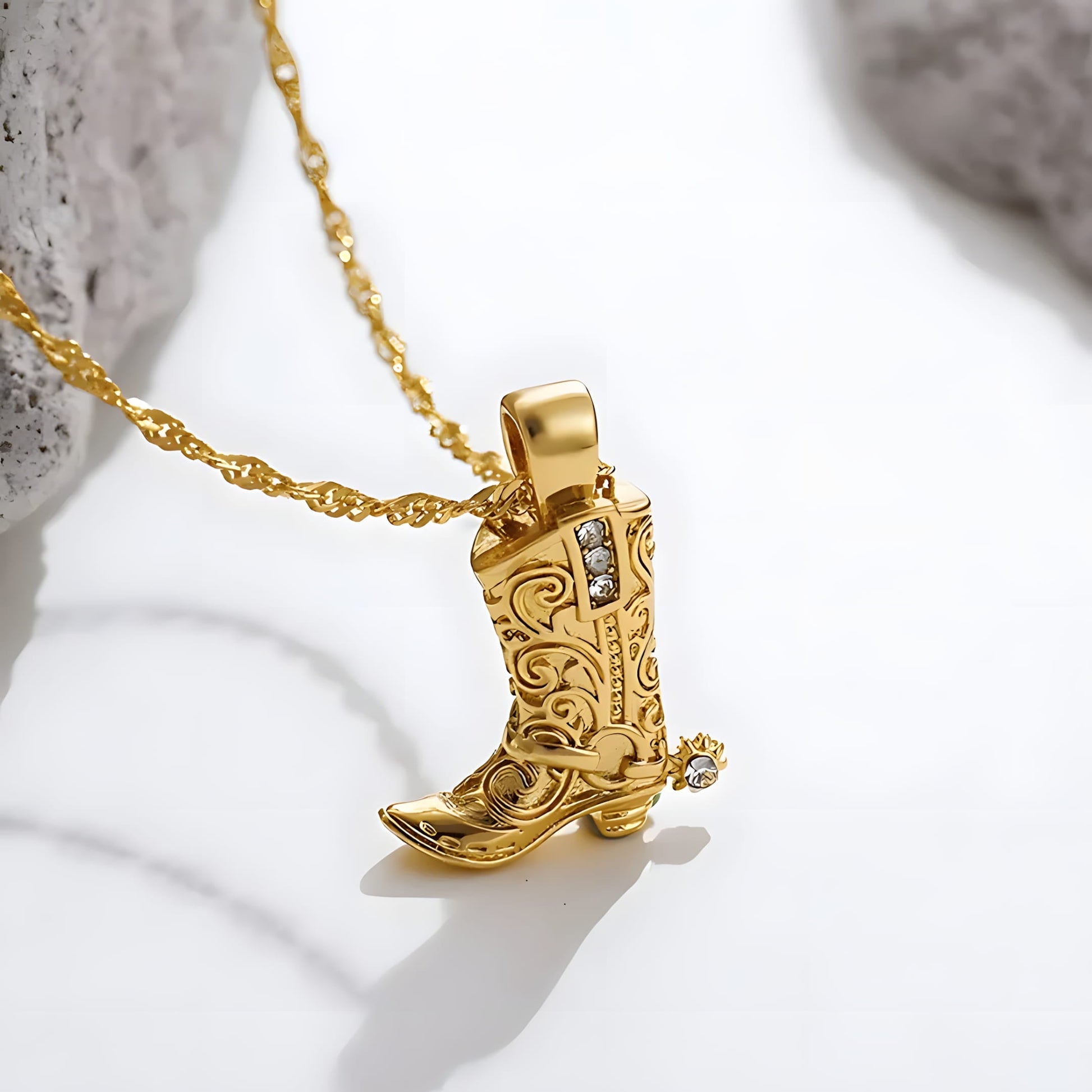Western Style Boot Pendant Necklace with Sparkle Details - Nocini