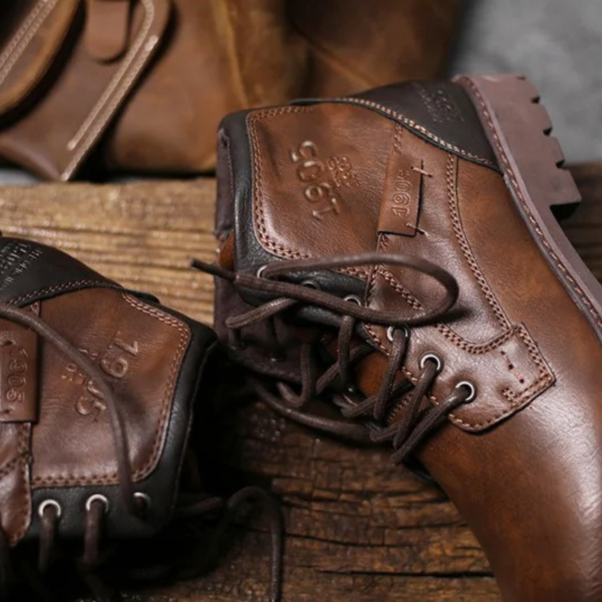 Tough Leather Military Style Ankle Boots