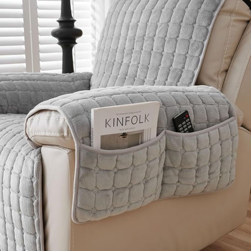 Recliner Cover With Plush Grid Texture and Protective Arm Covers