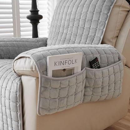 Recliner Cover With Plush Grid Texture and Protective Arm Covers