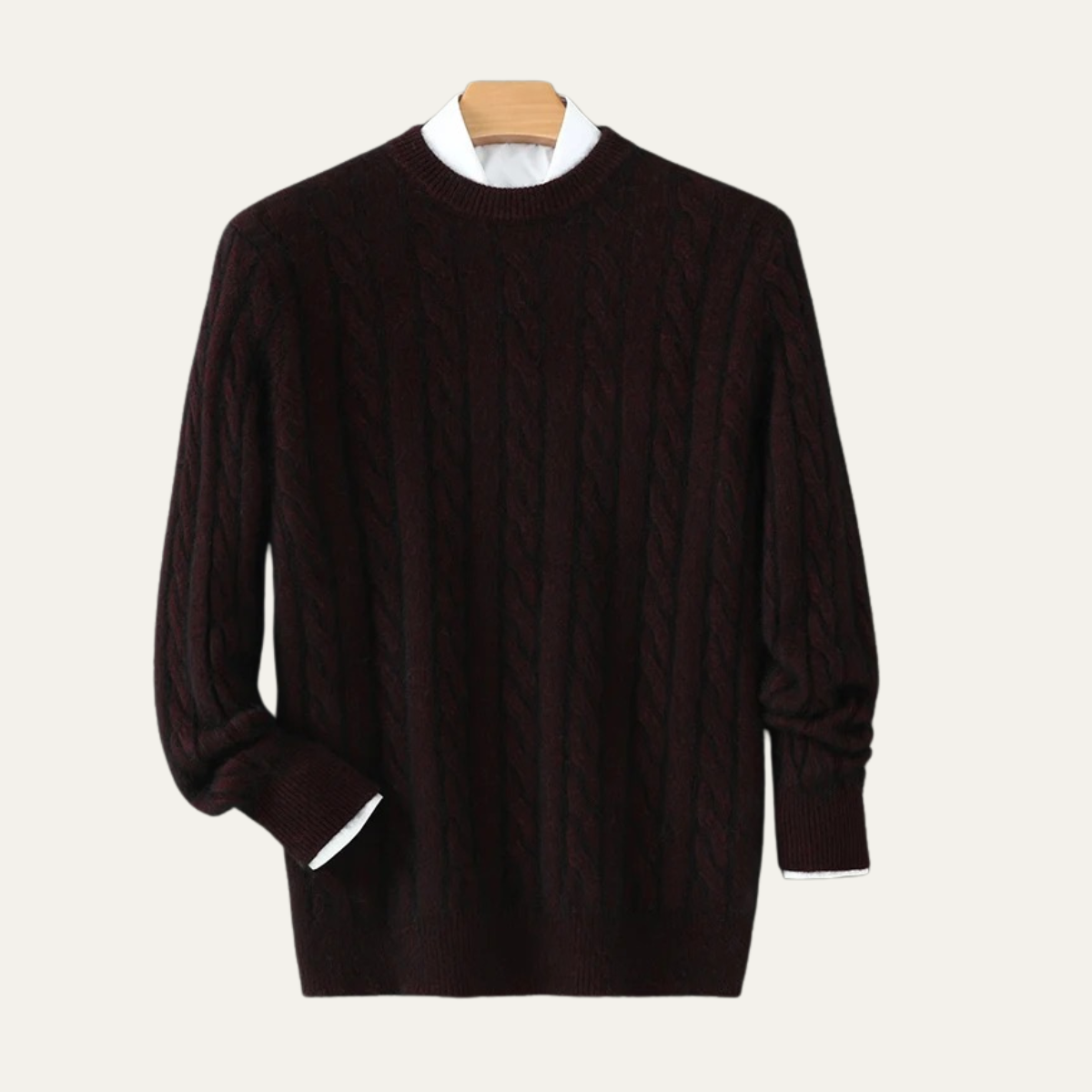 Soft Men's Cable Knit Cashmere Crew Neck Sweater